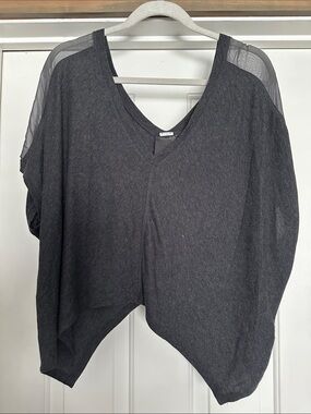 Heather Tees Charcoal Gray V-Neck Sheer Shoulder Tunic